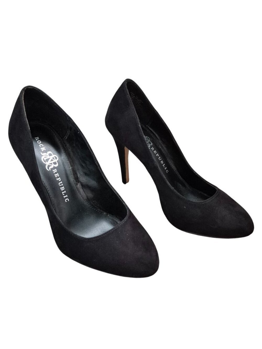 Rock & Republic Pumps Black Suede Round Toe High Heel Y2K Formal Party Women 8.5